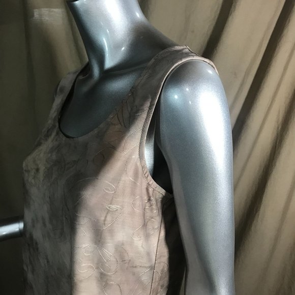 AB Studio Women's Small Sleeveless Tunic Tan Top Blouse Asymmetrical Scoop Soft - Picture 6 of 15